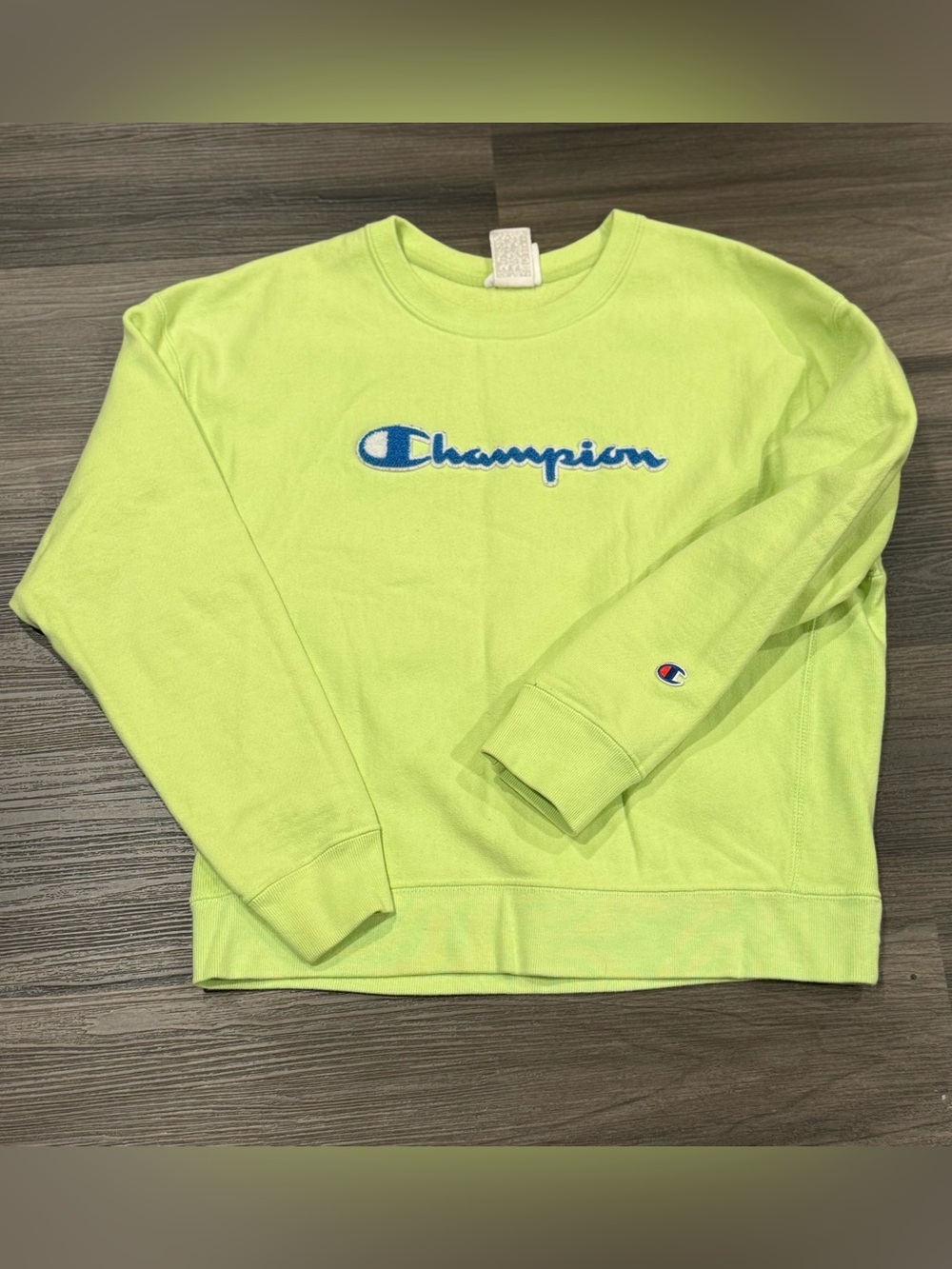 Champion Reverse Weave Lime Green Embroidered Logo Sweatshirt Large